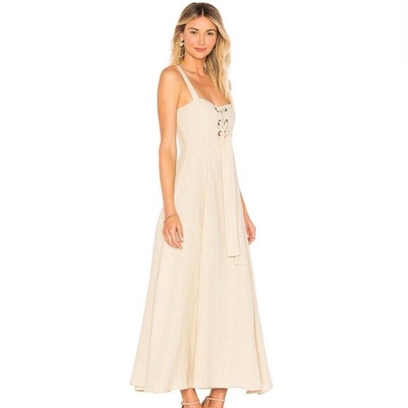 Mara Hoffman Size 4 100% Hemp Maxi Beige Dress Tie Front USA Made - Picture 2 of 16